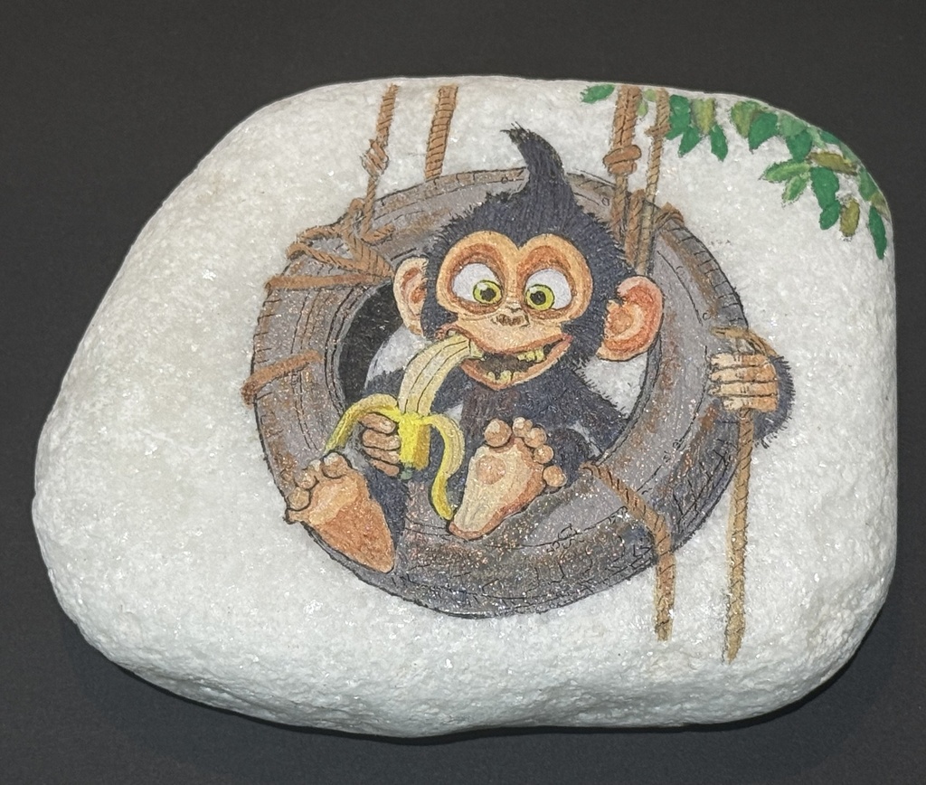 Galet Peint Recto Verso - Singe - Yoga