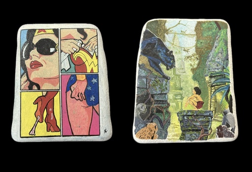 Galet Peint Recto Verso - Pop Art Wonder woman - Livre de la Jungle